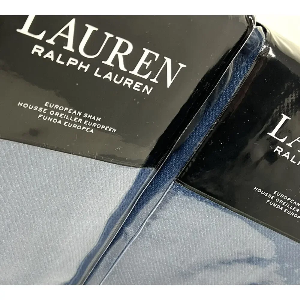 Ralph Lauren Gavin Euro Pillow Shams Indigo Blue 100% Linen Pair Of 2 26” X 26”